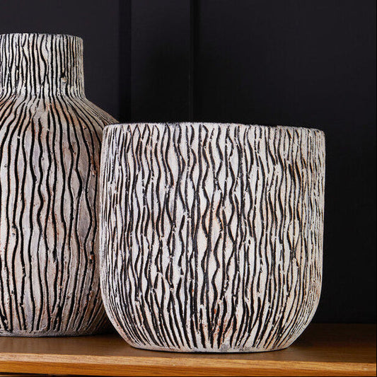 Arid Black and White Earthenware Planter