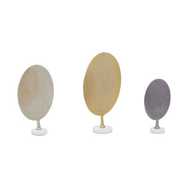 Set of 3 Hammered Metal Disc Sculptures with Marble Base | Elias