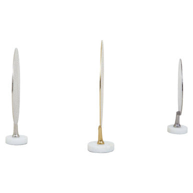 Set of 3 Hammered Metal Disc Sculptures with Marble Base | Elias