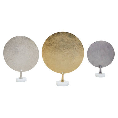 Set of 3 Hammered Metal Disc Sculptures with Marble Base | Elias