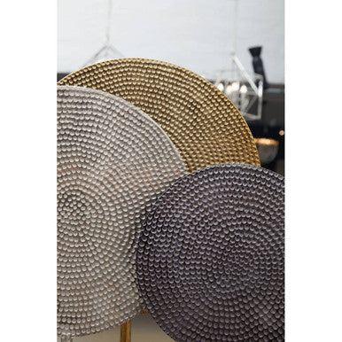 Set of 3 Hammered Metal Disc Sculptures with Marble Base | Elias