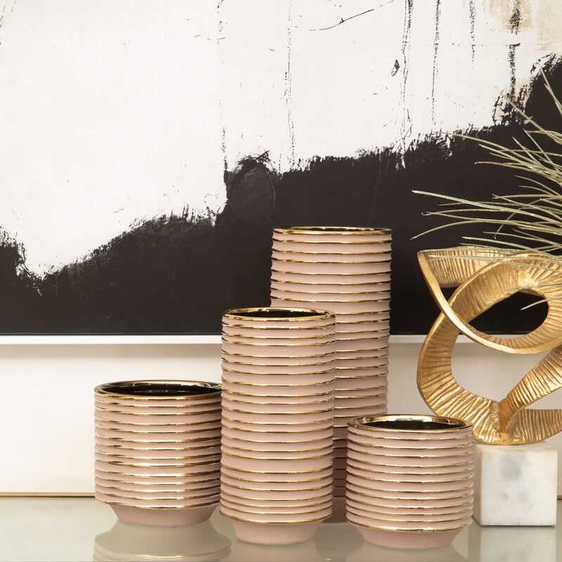 Large Blush Pink and Gold Ceramic Vase | Haldis