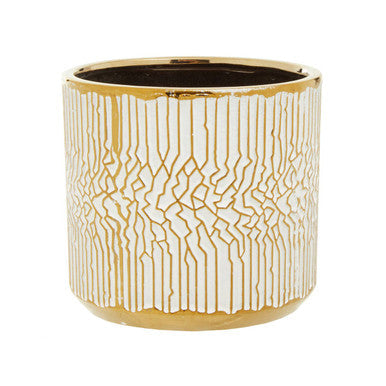 Small White Gold Ceramic Planter | Honna
