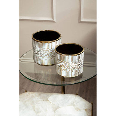 Small White Gold Ceramic Planter | Honna