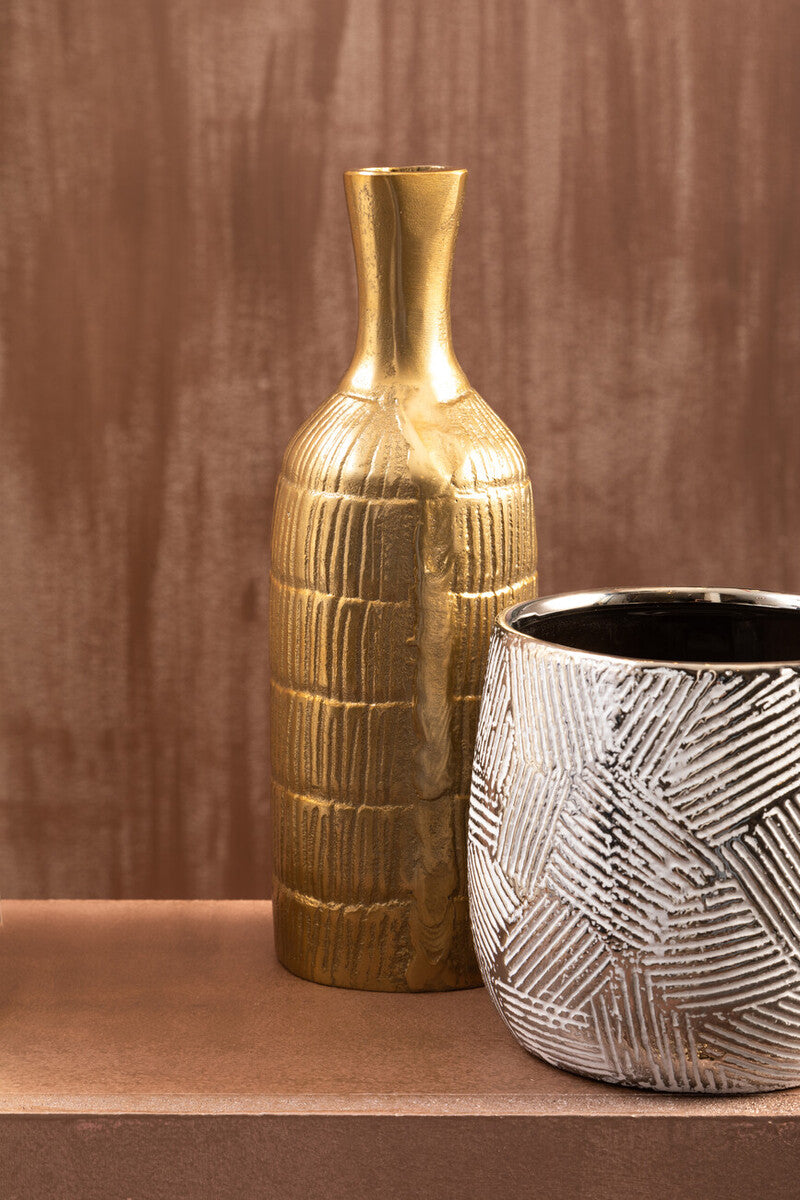 Small White Silver Ceramic Planter | Honna