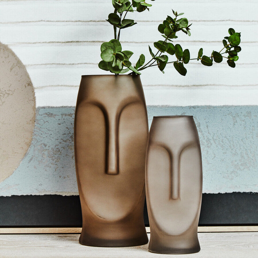 Smoked Grey Large Face Design Vase | Viso