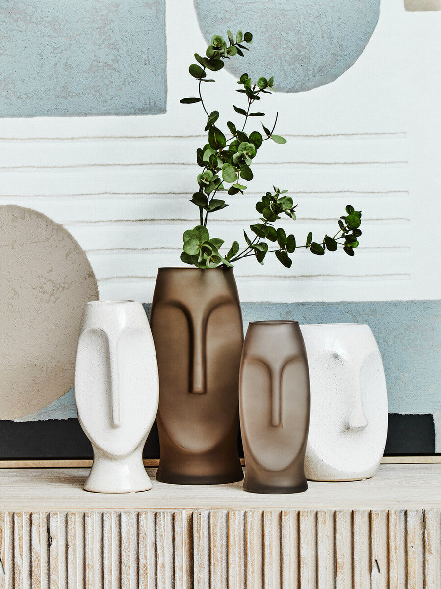 Smoked Grey Large Face Design Vase | Viso