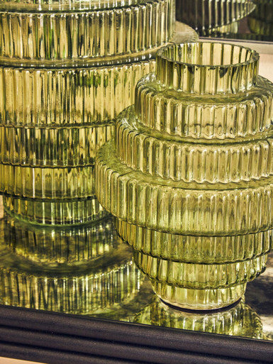 Small Green Ribbed Glass Vase | Benka