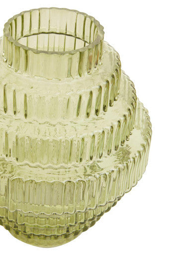 Small Green Ribbed Glass Vase | Benka