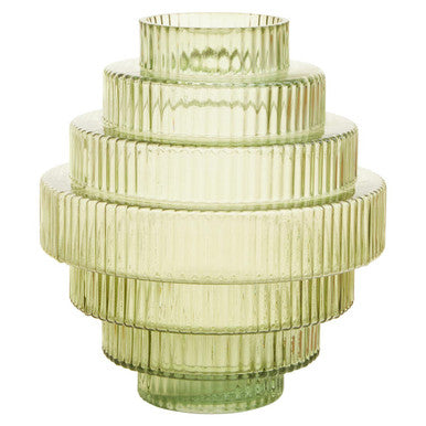 Large Green Ribbed Glass Vase | Benka