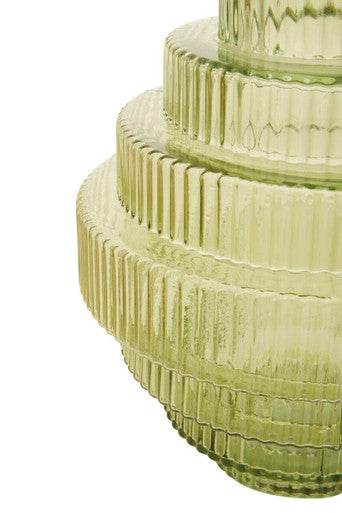 Large Green Ribbed Glass Vase | Benka