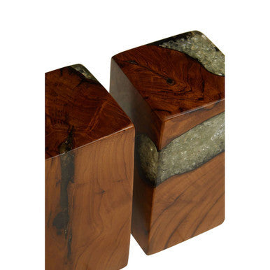 Set of 2 Teak and Resin Bookends | Sakra