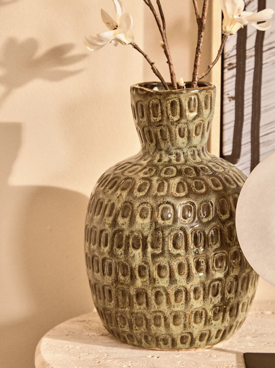Large Green Textured Ceramic Vase | Yana