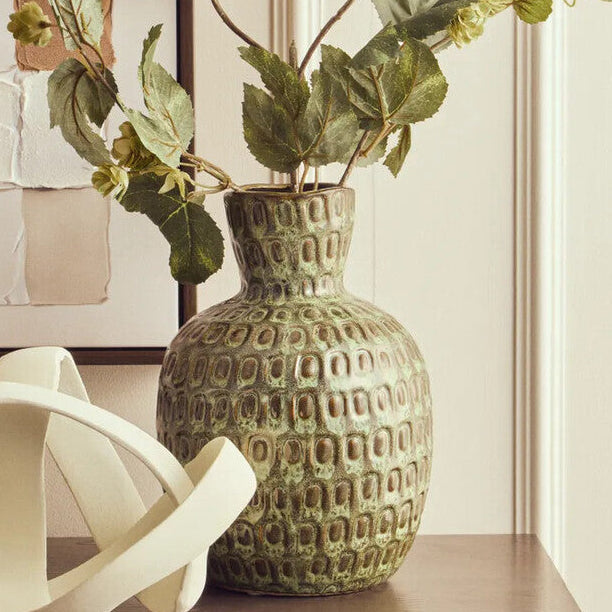 Large Green Textured Ceramic Vase | Yana