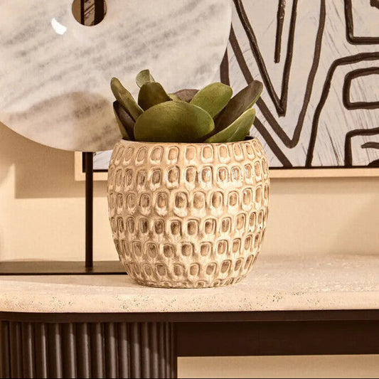 Large Cream Textured Ceramic Planter | Yana