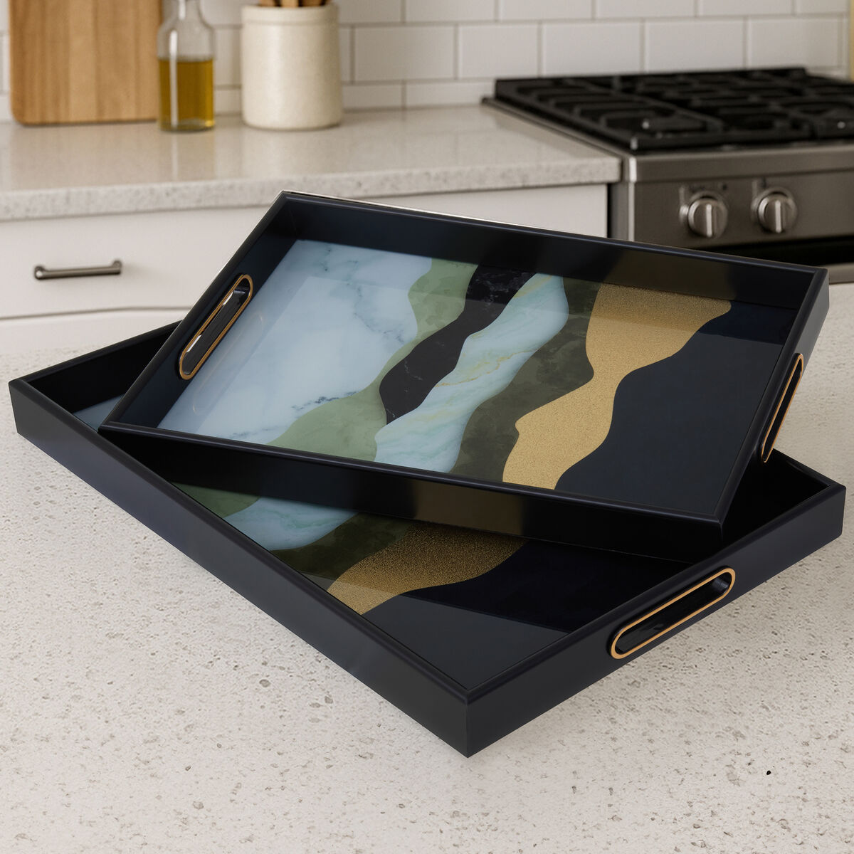 Set of Two Assorted Colour Rectangular Trays | Celina