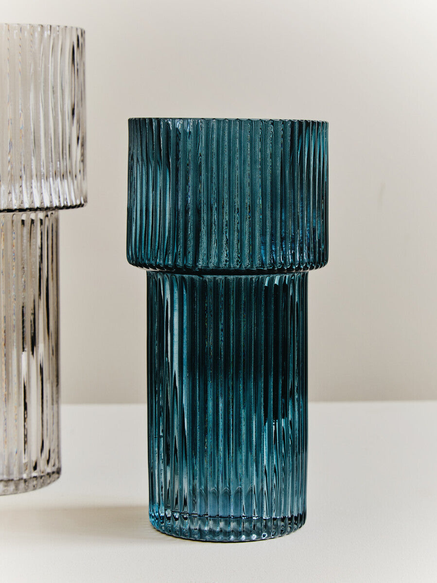 Small Ribbed Blue Glass Vase | Esma