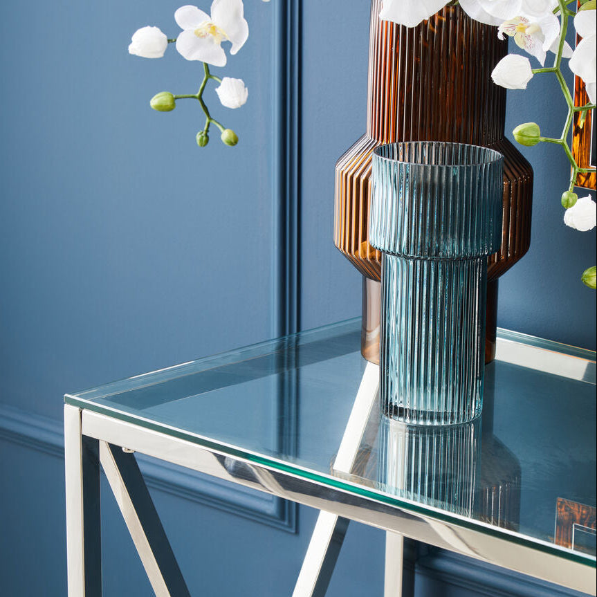Small Ribbed Blue Glass Vase | Esma