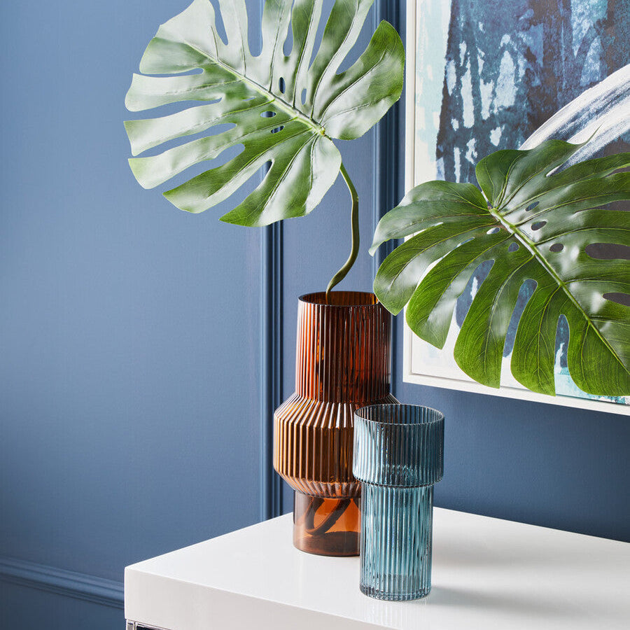 Small Ribbed Blue Glass Vase | Esma