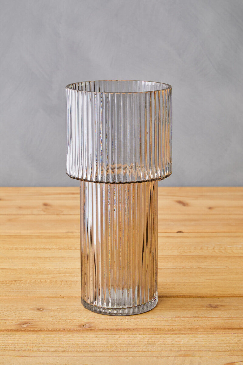 Large Ribbed Grey Glass Vase | Esma