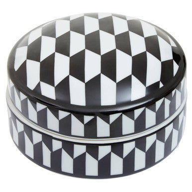 Small Black and White Geometric Print Ceramic Trinket Box | Marlo