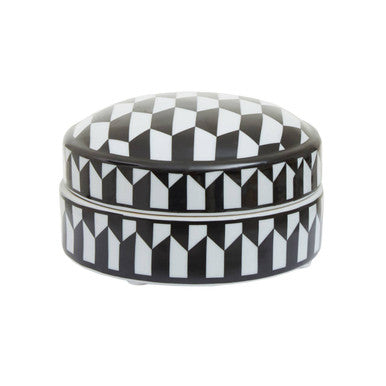Small Black and White Geometric Print Ceramic Trinket Box | Marlo