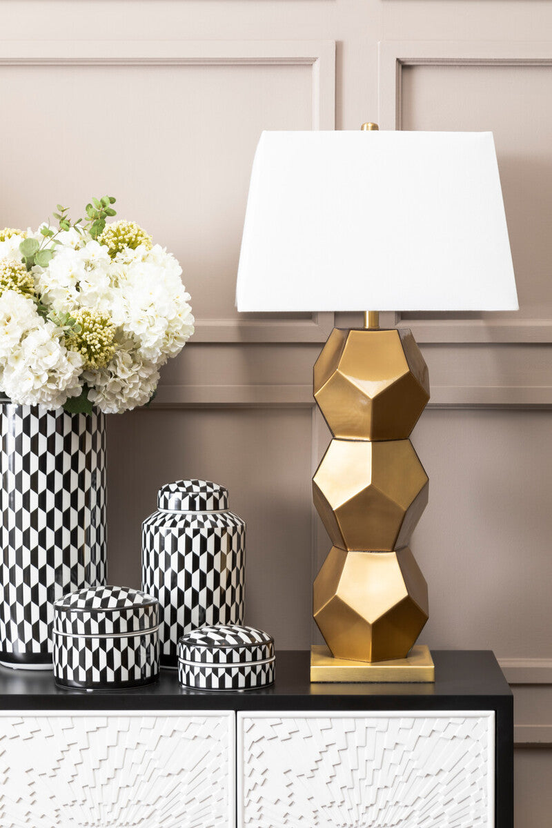 Small Black and White Geometric Print Ceramic Trinket Box | Marlo