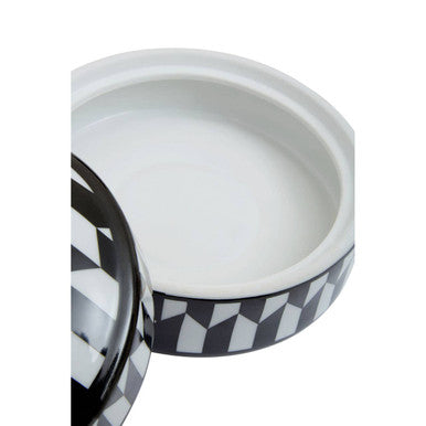 Small Black and White Geometric Print Ceramic Trinket Box | Marlo