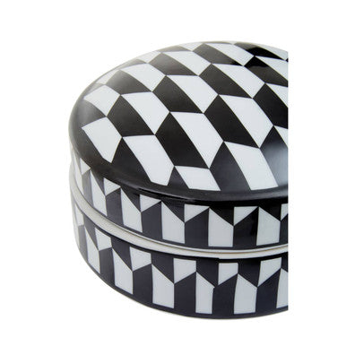 Small Black and White Geometric Print Ceramic Trinket Box | Marlo