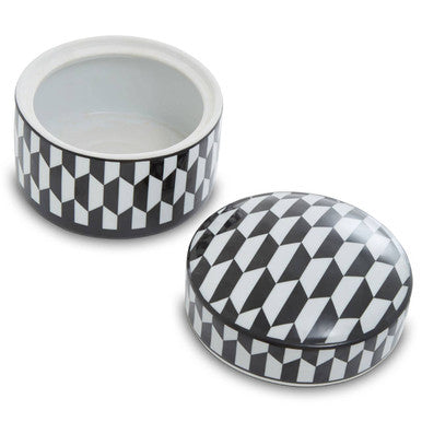Large Black and White Geometric Print Ceramic Trinket Box | Marlo