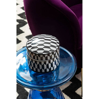 Large Black and White Geometric Print Ceramic Trinket Box | Marlo