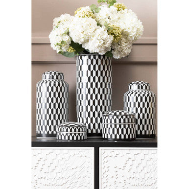 Large Black and White Geometric Print Ceramic Trinket Box | Marlo