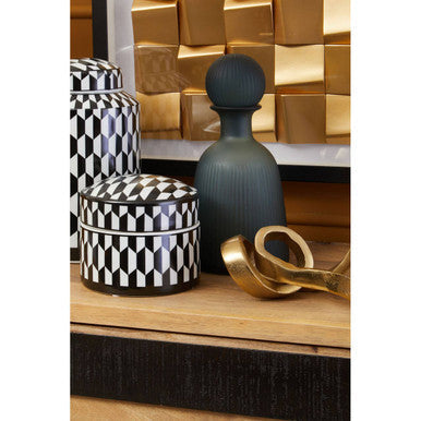 Large Black and White Geometric Print Ceramic Trinket Box | Marlo