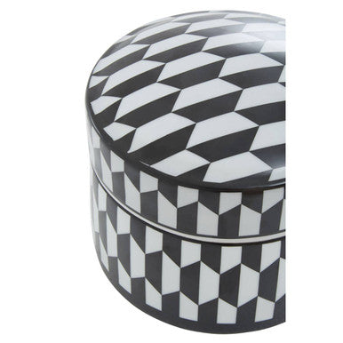 Large Black and White Geometric Print Ceramic Trinket Box | Marlo