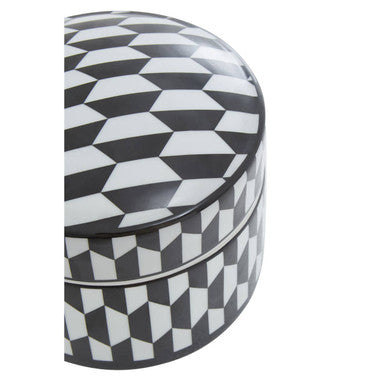 Large Black and White Geometric Print Ceramic Trinket Box | Marlo