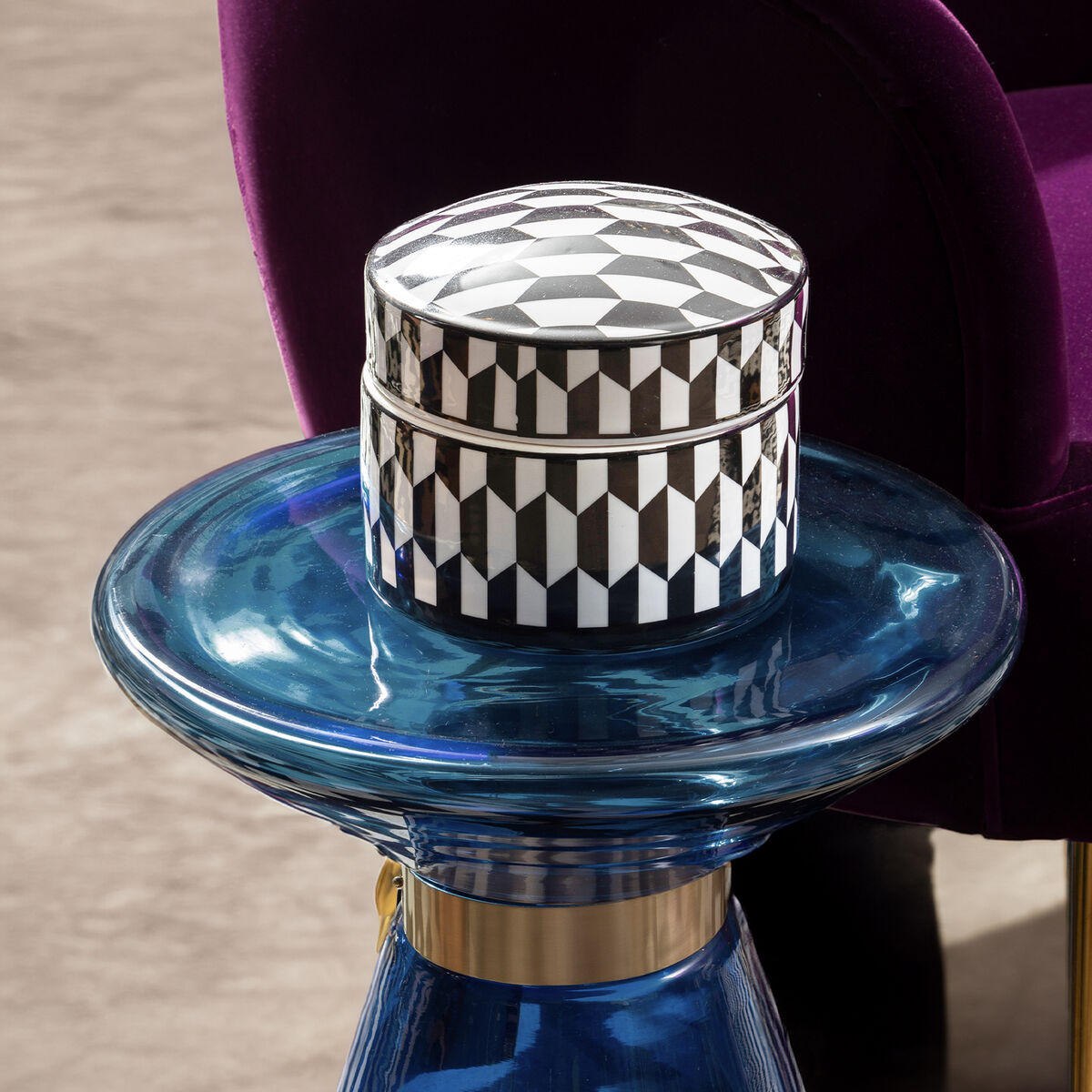 Large Black and White Geometric Print Ceramic Trinket Box | Marlo