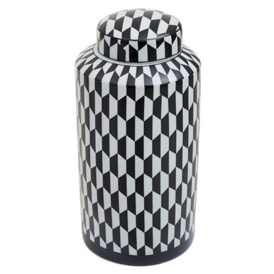 Large Black and White Geometric Print Ceramic Jar | Marlo