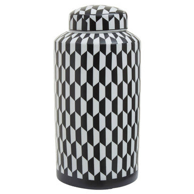 Large Black and White Geometric Print Ceramic Jar | Marlo