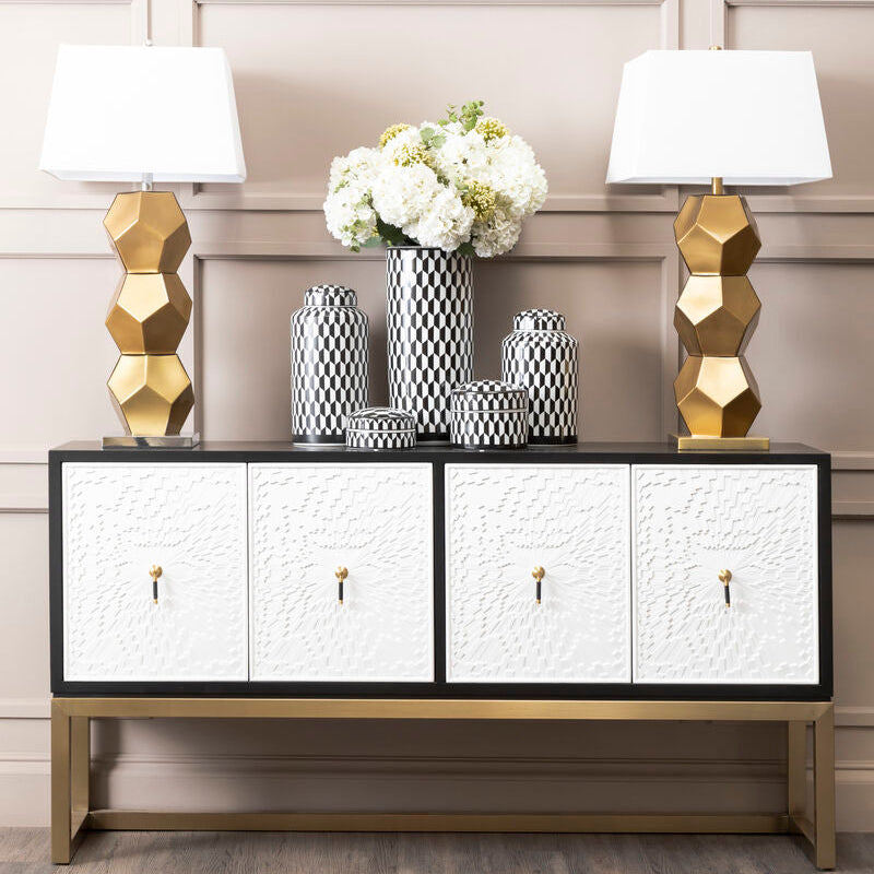 Large Black and White Geometric Print Ceramic Jar | Marlo