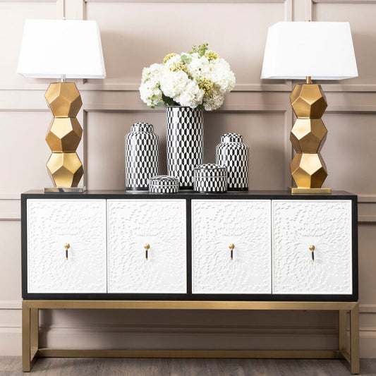 Large Black and White Geometric Print Ceramic Jar | Marlo