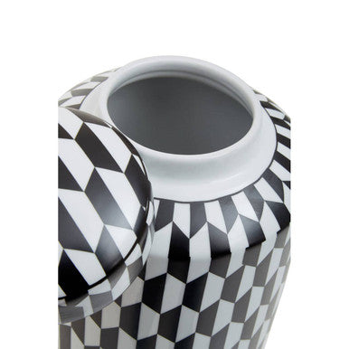 Large Black and White Geometric Print Ceramic Jar | Marlo