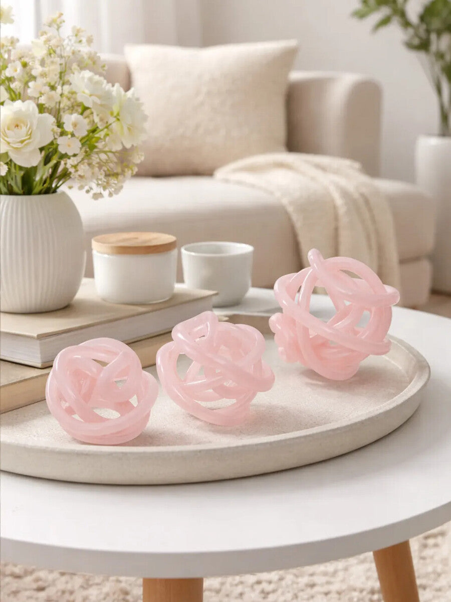 Set of 3 Pink Glass Ornament | Knot Decor