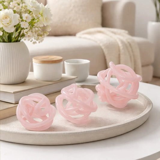 Set of 3 Pink Glass Ornament | Knot Decor