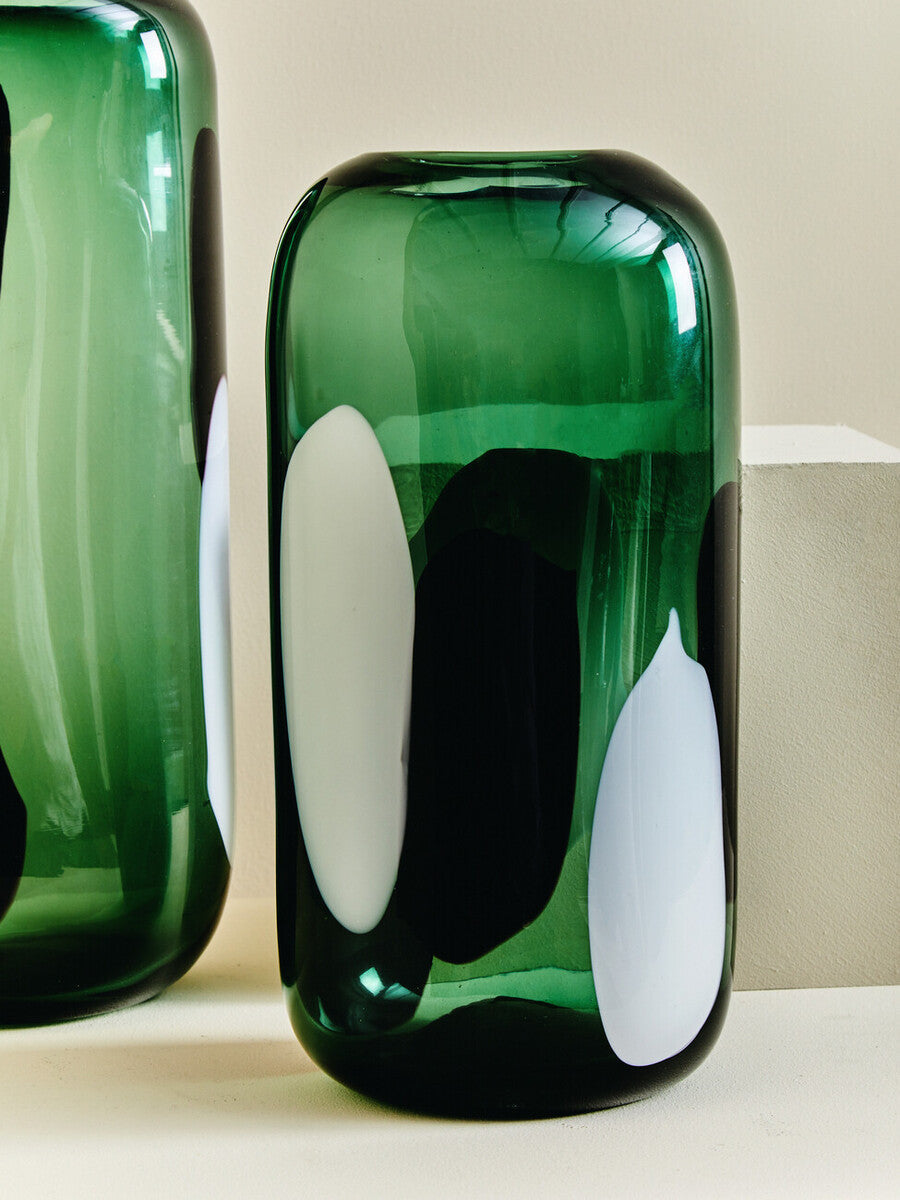 Small Green Glass Vase with Abstract Pattern | Hania