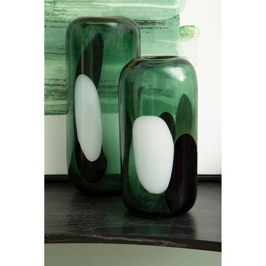 Large Green Glass Vase with Abstract Pattern | Hania