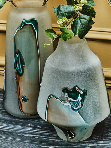 Tall Glass Vase with Marbled Design | Hakan