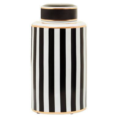 Large Black and White Stripes Ceramic Jar | Doria