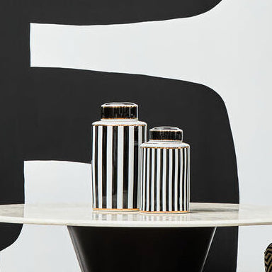 Large Black and White Stripes Ceramic Jar | Doria