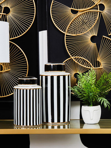 Large Black and White Stripes Ceramic Jar | Doria