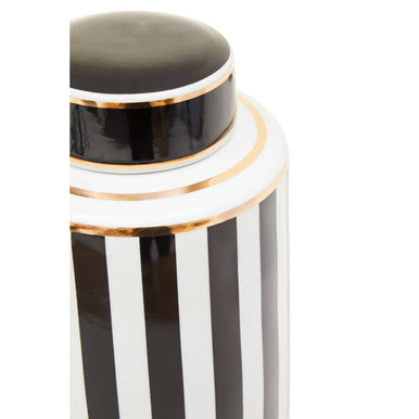 Large Black and White Stripes Ceramic Jar | Doria